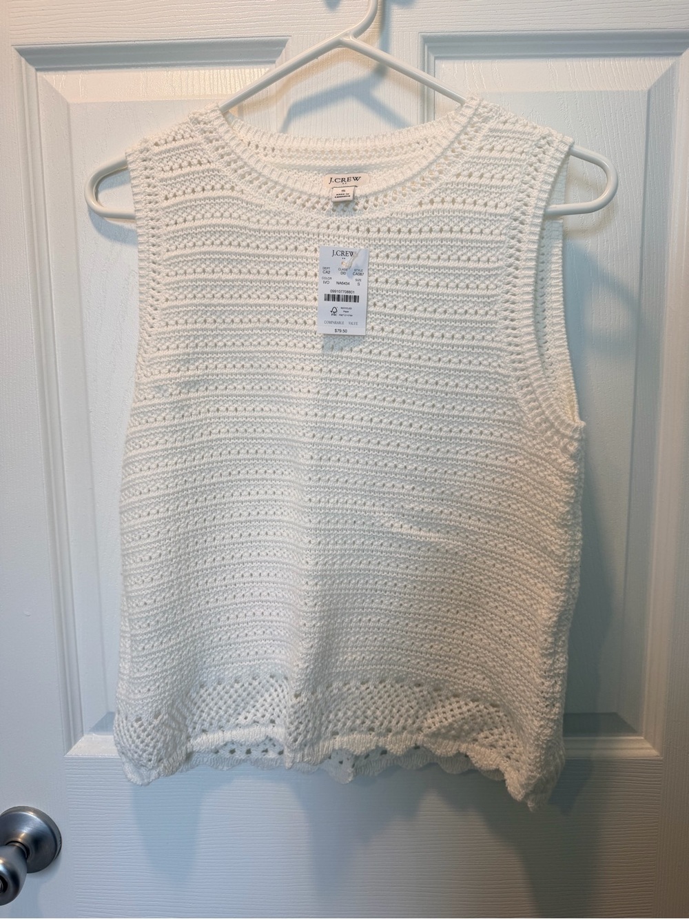 J. Crew White Crochet Knit Sleeveless Tank Top